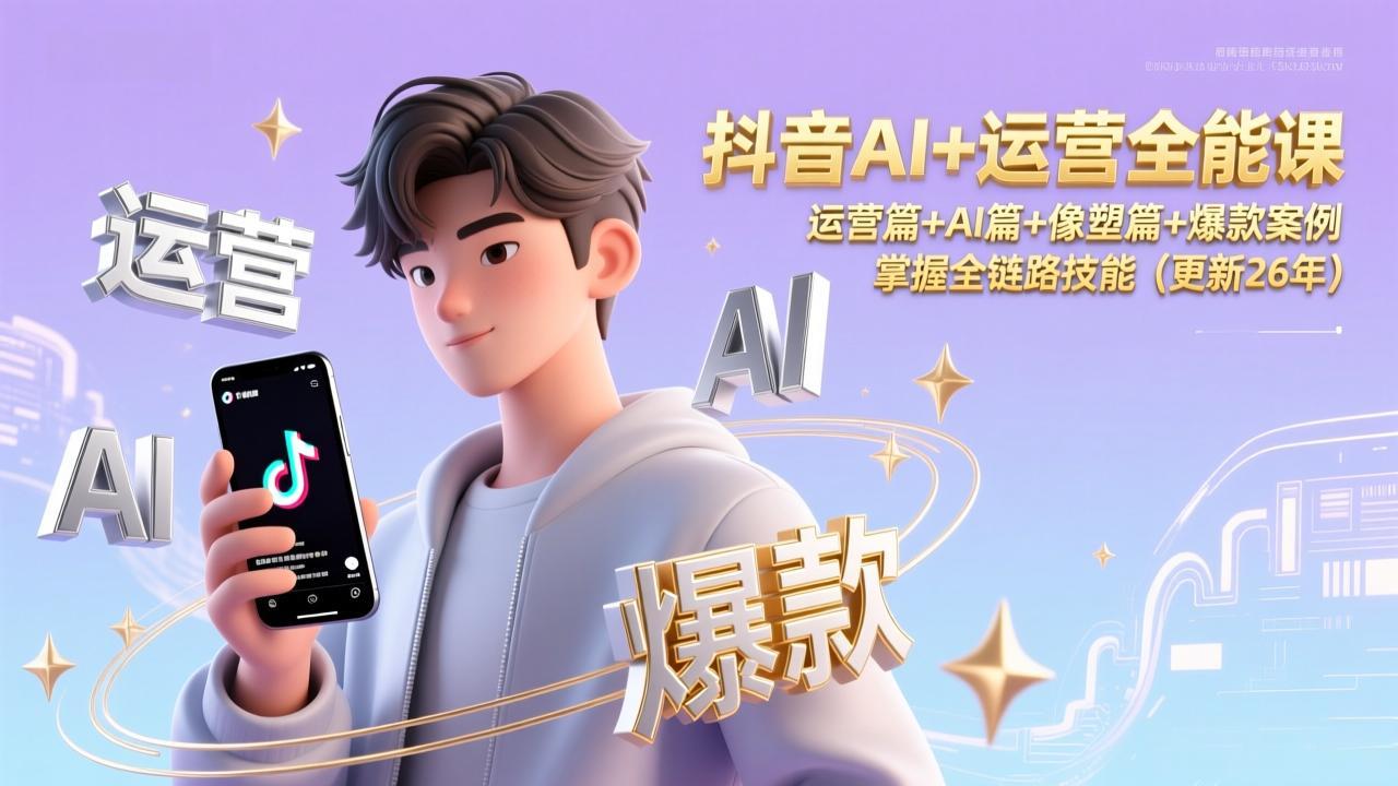 抖音AI+运营全能课，运营篇+AI篇+像塑篇+爆款案例，掌握全链路技能(更新26年-58创客
