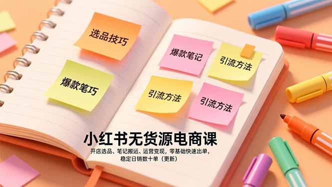 小红书无货源电商课，开店选品、笔记搬运、运营变现，零基础快速出单，稳定日销数十单(更新-58创客
