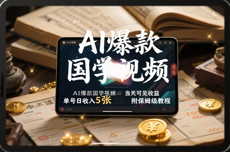 AI爆款国学视频，独家起号方法，小白直接上手，当天可见收益，单号日收入5张+附保姆级教程-58创客