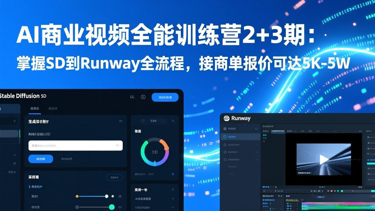 AI商业视频全能训练营2+3期：掌握SD到Runway全流程，接商单报价可达5K-5W-58创客