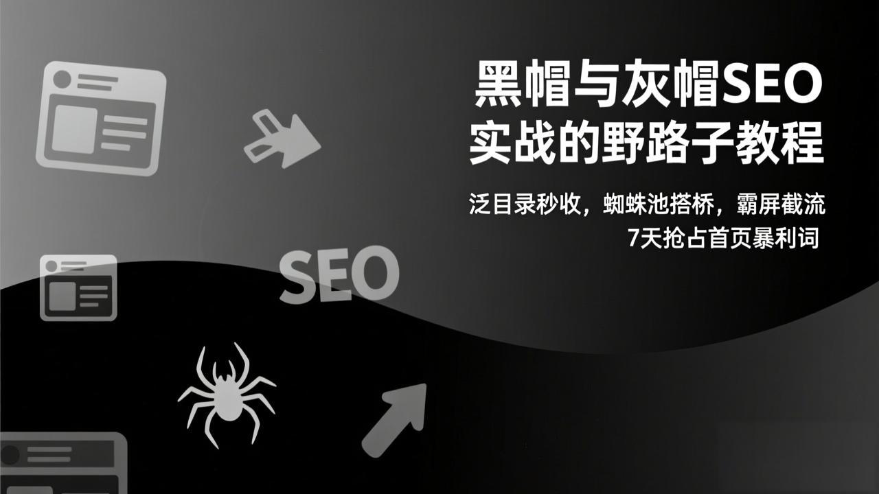 黑帽与灰帽SEO实战的野路子教程：泛目录秒收，蜘蛛池搭桥，霸屏截流，7天抢占首页暴利词-58创客