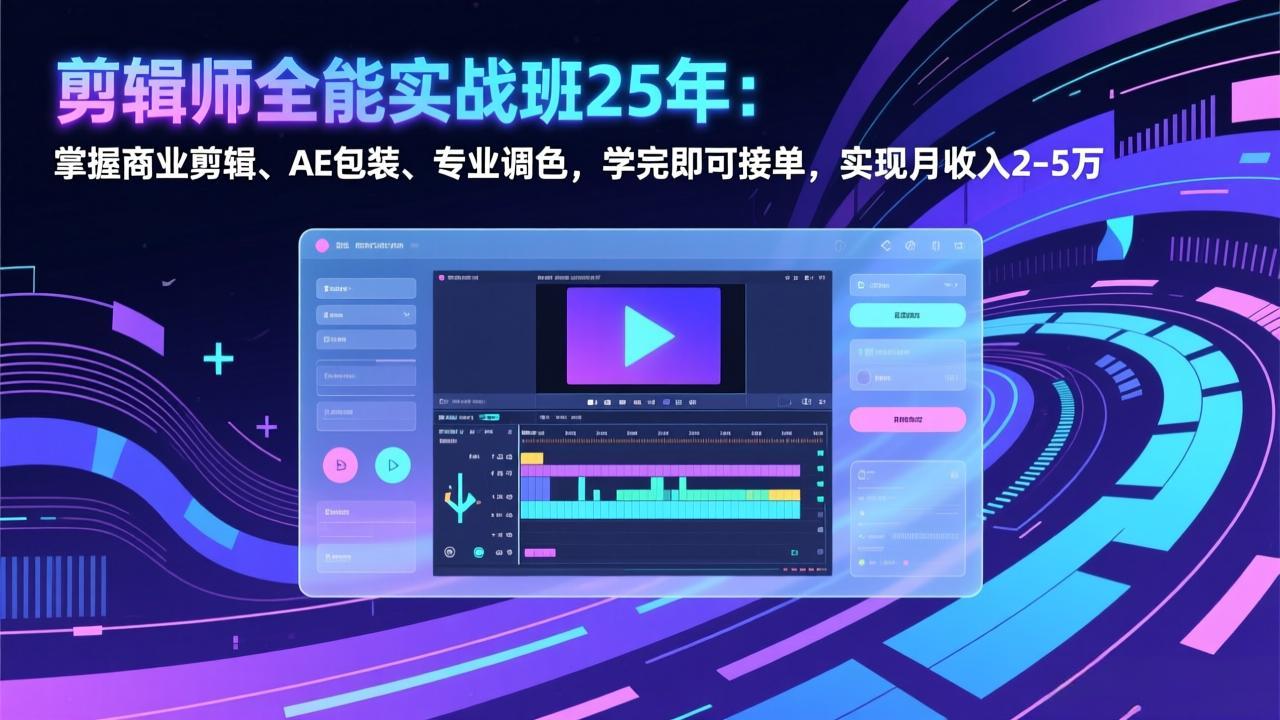 剪辑师全能实战班25年：掌握商业剪辑、AE包装、专业调色，学完即可接单，实现月收入2-5万-58创客