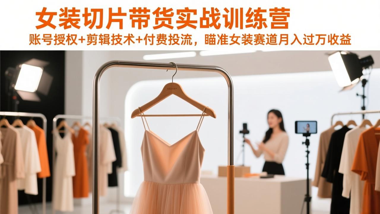女装切片带货实战训练营，账号授权+剪辑技术+付费投流，瞄准女装赛道月入过万收益-58创客