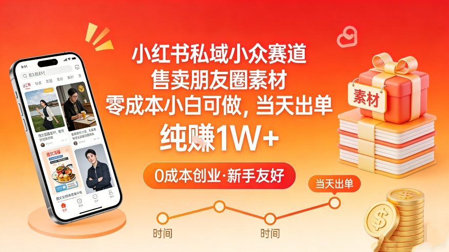 小红书私域小众赛道，售卖朋友圈素材，零成本小白可做，当天出单，月入1W+-58创客