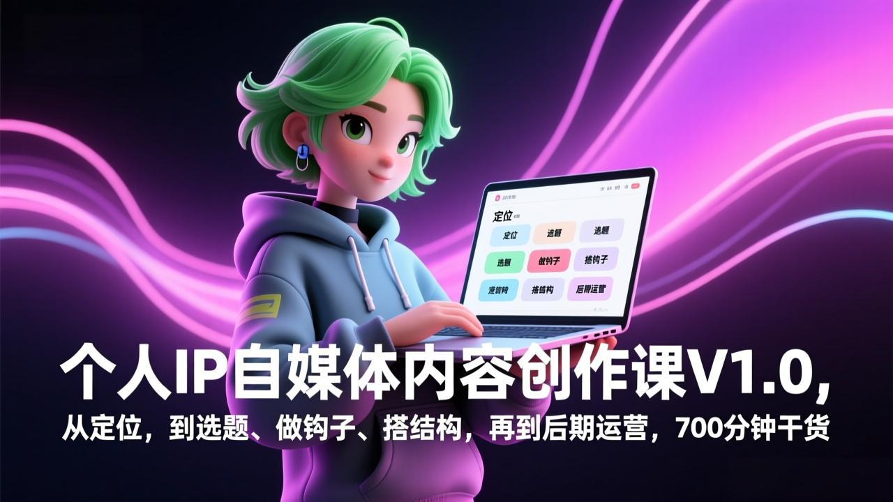 个人IP自媒体内容创作课V1.0，从定位，到选题、做钩子、搭结构，再到后期运营，700分钟干货-58创客