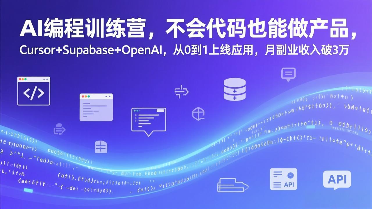 AI编程训练营，不会代码也能做产品，Cursor+Supabase+OpenAI，从0到1上线应用，月副业收入破3万-58创客