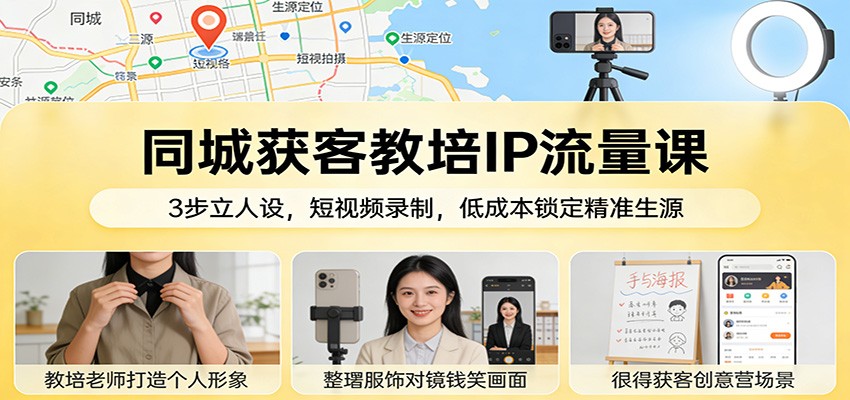 同城获客教培IP流量课：3步立人设，短视频录制，低成本锁定精准生源-58创客
