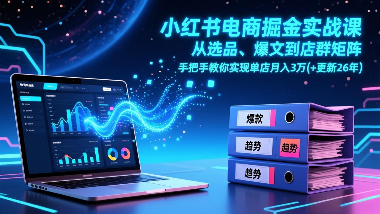 小红书电商掘金实战课，从选品、爆文到店群矩阵，手把手教你实现单店月入3万+(更新26年-58创客