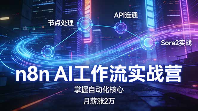 n8n AI工作流实战营，节点处理+API连通+Sora2实战，掌握自动化核心月薪涨2万-58创客