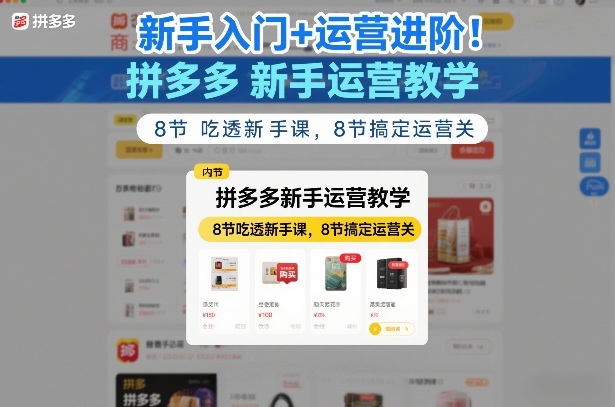 新手入门+运营进阶！拼多多新手运营教学，8节吃透新手课，8节搞定运营关-58创客