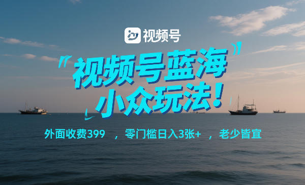 视频号蓝海小众玩法！外面收费399，零门槛日入3张+，老少皆宜-58创客