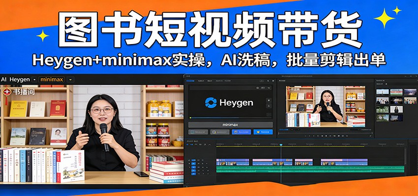 图书短视频带货：Heygen+minimax实操，AI洗稿 ，批量剪辑出单-58创客