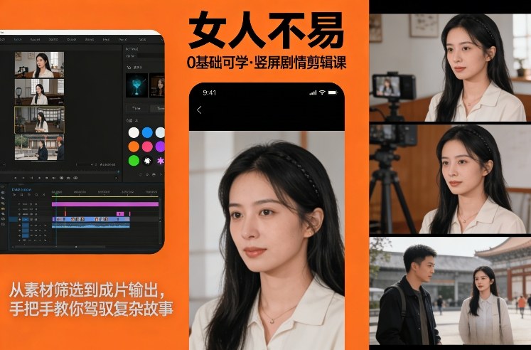 0基础可学！《女人不易》竖屏剧情剪辑课，从素材筛选到成片输出，手把手教你驾驭复杂故事-58创客