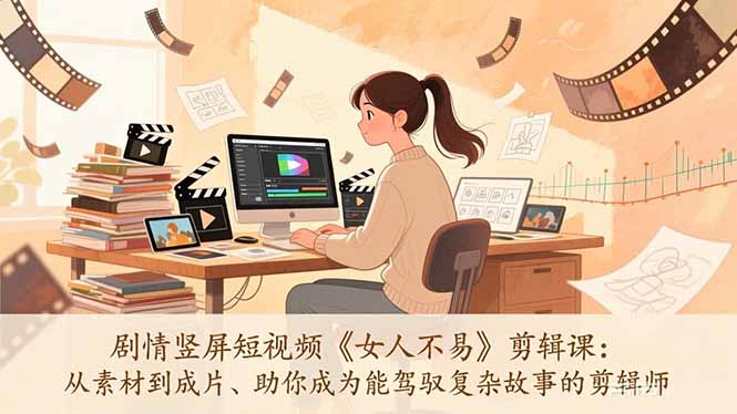 剧情竖屏短视频《女人不易》剪辑课：从素材到成片、助你成为能驾驭复杂故事的剪辑师-58创客