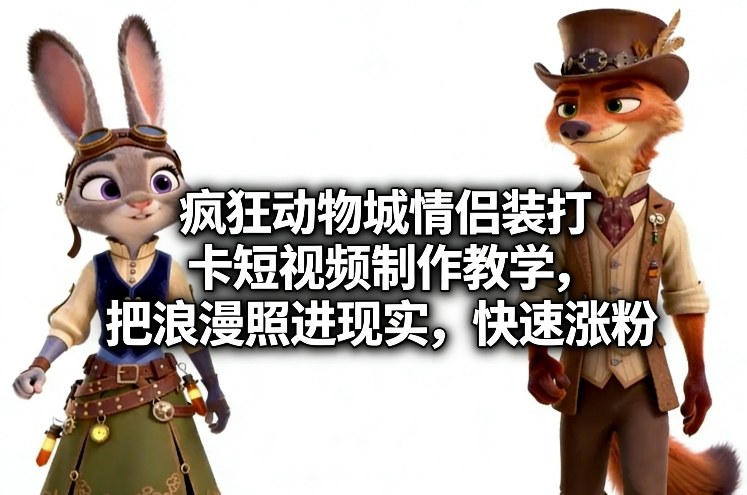 疯狂动物城情侣装打卡短视频制作教学，把浪漫照进现实，快速涨粉-58创客