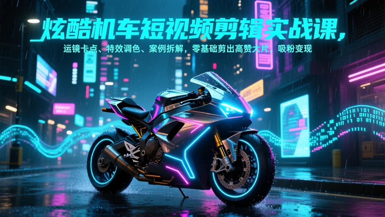 炫酷机车短视频剪辑实战课，运镜卡点、特效调色、案例拆解，零基础剪出高赞大片，吸粉变现-58创客
