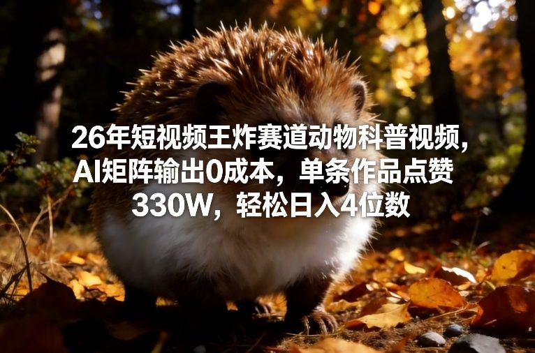 26年短视频王炸赛道动物科普视频，AI矩阵输出0成本，单条作品点赞330W，轻松日入4位数-58创客