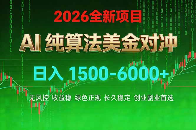 2026 全新美金对冲项目，不套平台赠金，不封号，纯算法对冲，日入 1500-6000+-58创客