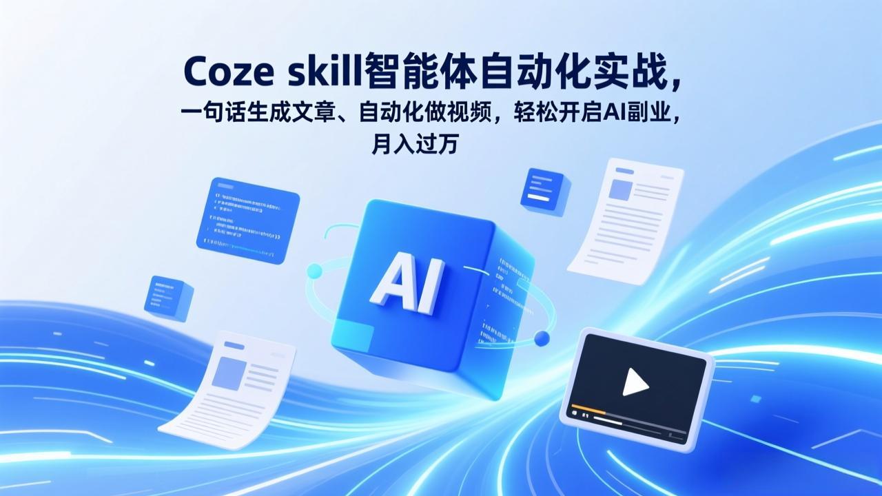 Coze skill智能体自动化实战,一句话生成文章、自动化做视频,轻松开启AI副业,月入过万-58创客