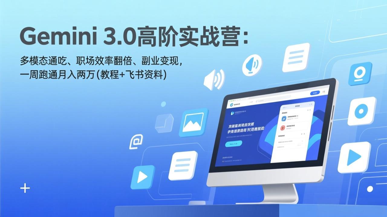Gemini 3.0高阶实战营：多模态通吃、职场效率翻倍、副业变现，一周跑通月入两万(教程+飞书资料-58创客