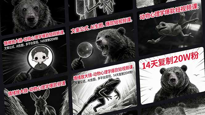 情绪放大镜-动物心理学爆款短视频课，文案公式、AI生图、多平台变现，14天复制20W粉-58创客