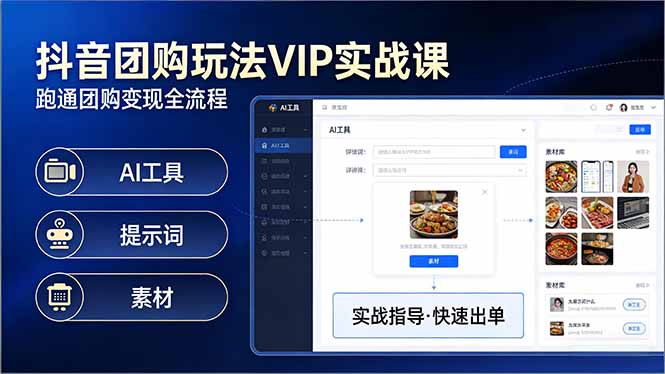 抖音团购玩法VIP实战课-更新：原创视频制作+全国地址挂载+AI工具+提示词+素材，全流程-58创客