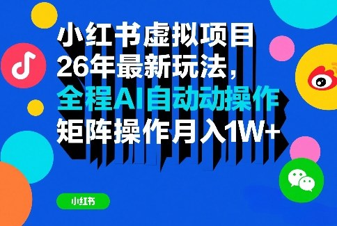 小红书虚拟项目26年最新玩法，全程AI自动操作，矩阵操作月入1W＋【揭秘】-58创客