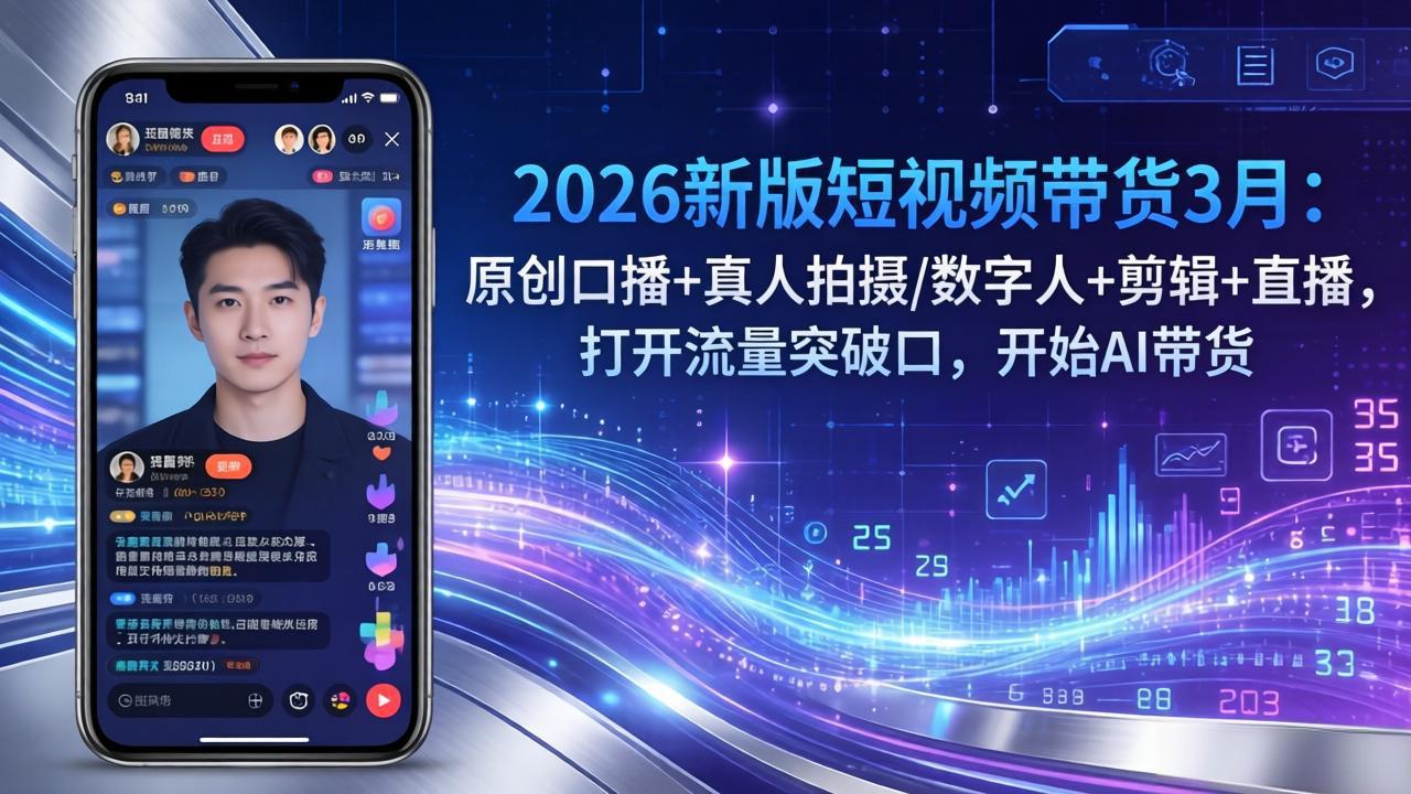 2026新版短视频带货3月：原创口播+真人拍摄/数字人+剪辑+直播，打开流量突破口，开始AI带货-58创客