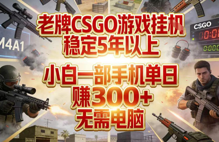 老牌CSGO游戏挂G，稳定5年以上，小白一部手机单日賺3张+，无需电脑【揭秘】-58创客
