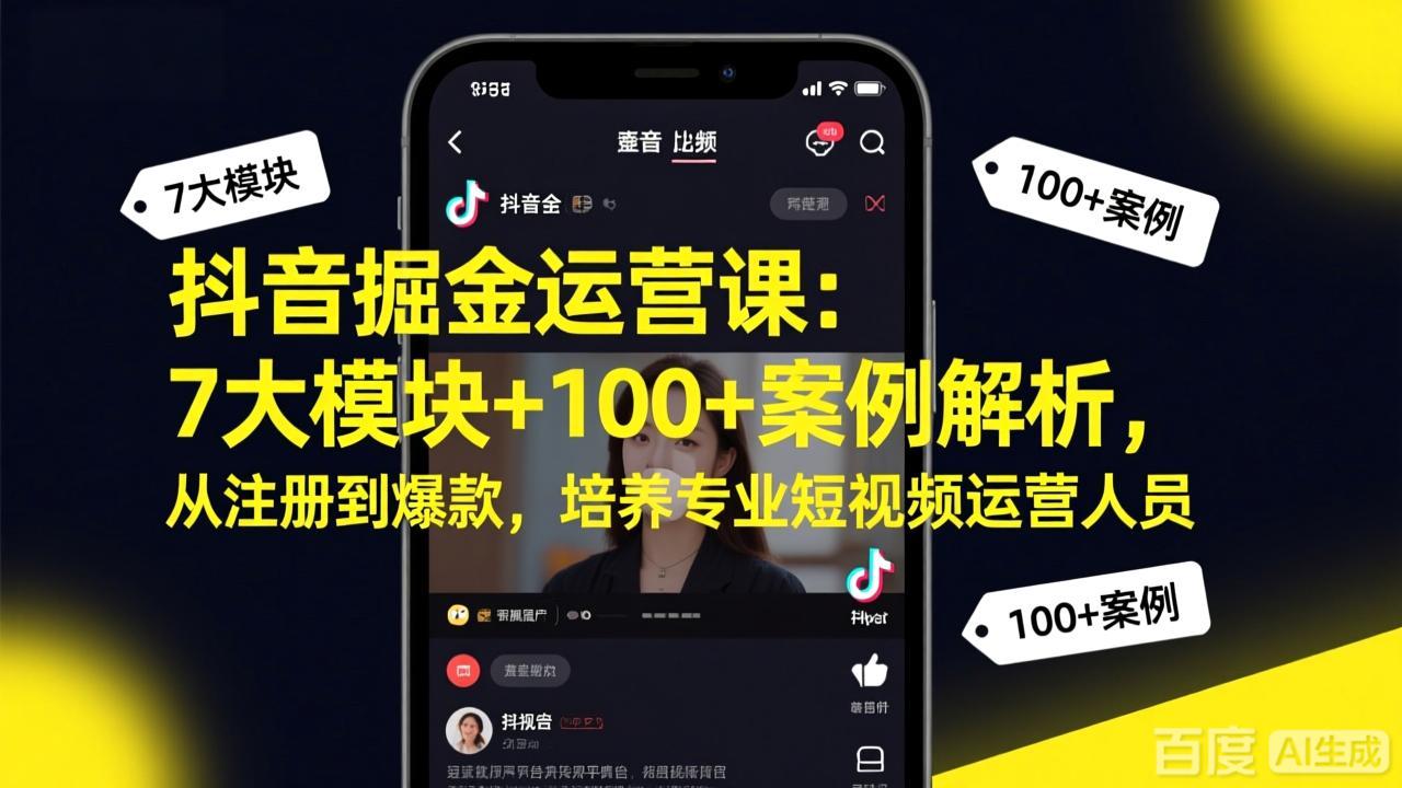 抖音掘金运营课：7大模块+100+案例解析，从注册到爆款，培养专业短视频运营人员-58创客