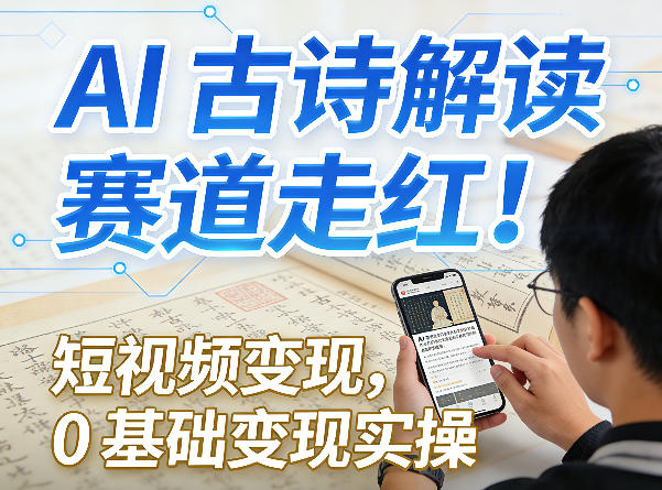 AI古诗解读赛道走红！短视频变现，0基础变现实操-58创客