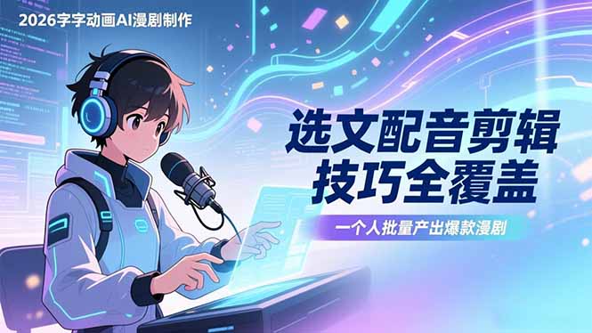 2026字字动画AI漫剧制作-1期，选文配音剪辑技巧全覆盖，一个人就能批量产出爆款漫剧-58创客