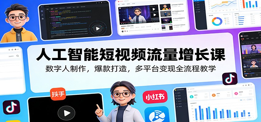 人工智能短视频流量增长课：数字人制作，爆款打造，多平台变现全流程教学-58创客