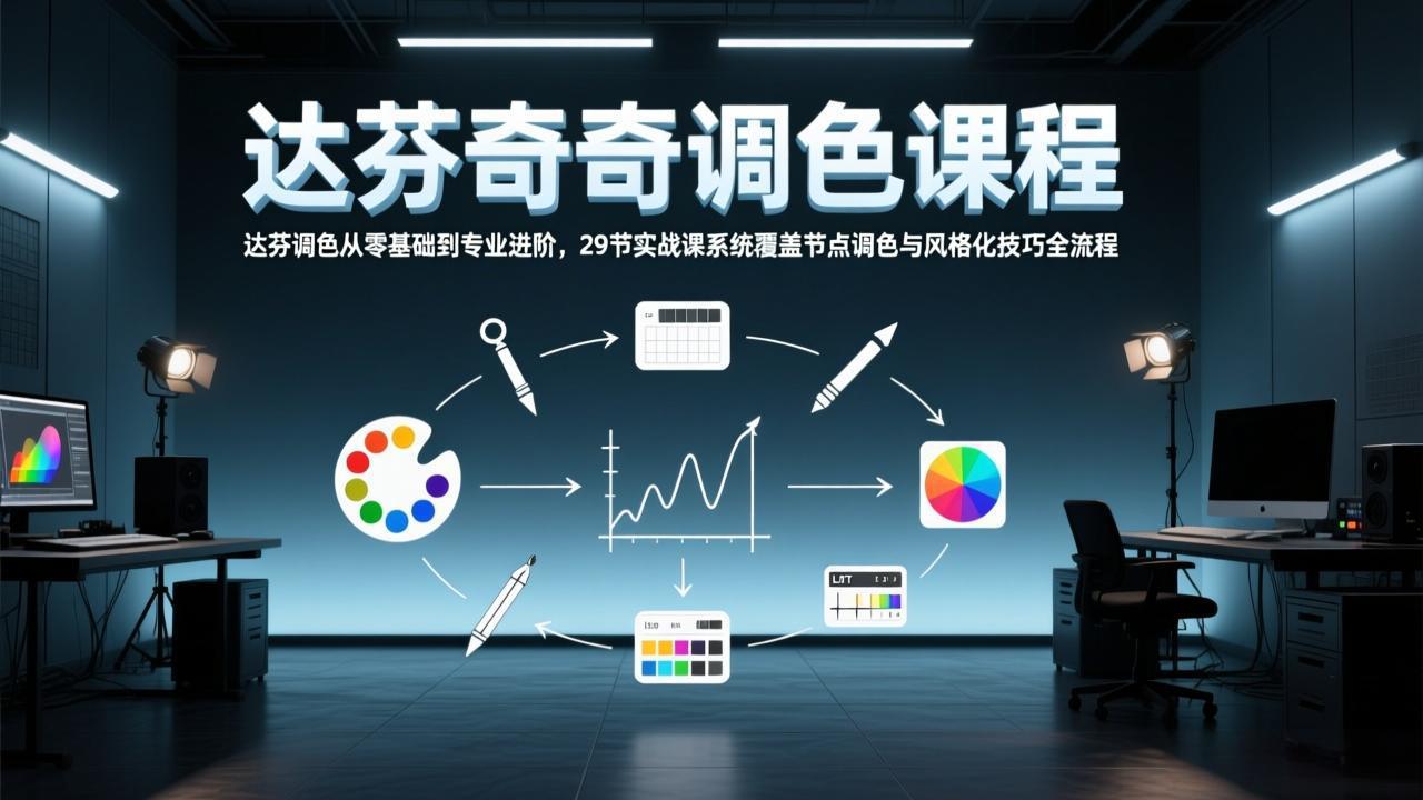 达芬奇调色从零基础到专业进阶，29节实战课系统覆盖节点调色与风格化技巧全流程-58创客