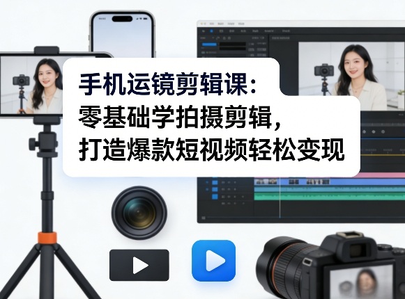 手机运镜剪辑课：零基础学拍摄剪辑，打造爆款短视频轻松变现-58创客