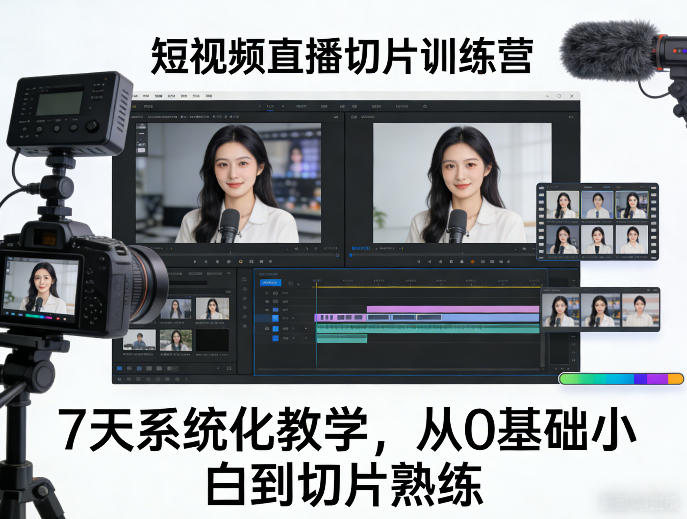 短视频直播切片训练营，7天系统化教学，从0基础小白到切片熟练-58创客