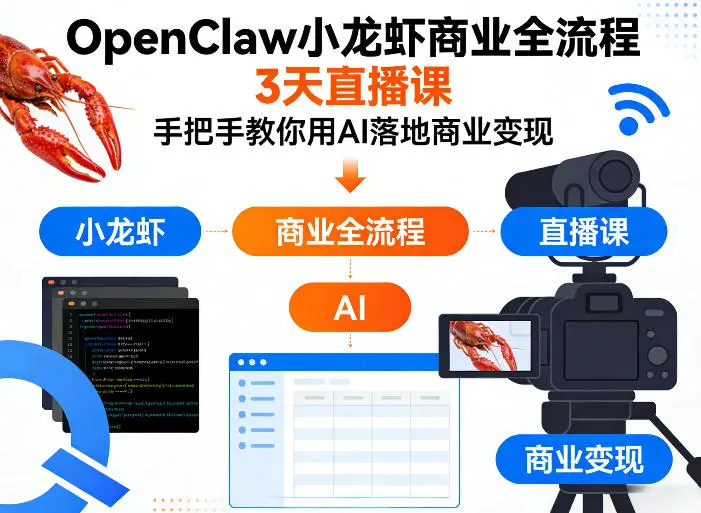 OpenClaw小龙虾商业全流程3天直播课,手把手教你用AI落地商业变现-58创客