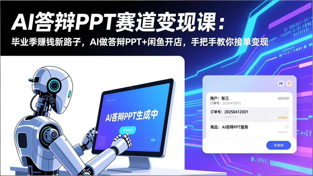 AI答辩PPT赛道变现课：毕业季赚钱新路子，AI做答辩PPT+闲鱼开店，手把手教你接单变现-58创客