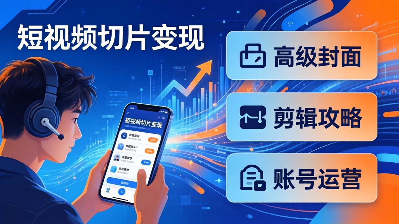 短视频切片变现速成班2.0：高级封面+剪辑攻略+账号运营，0基础小白快速入局副业-58创客