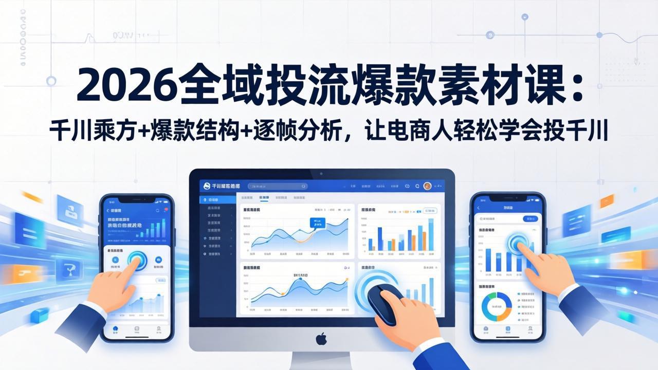 2026全域投流爆款素材课：千川乘方+爆款结构+逐帧分析，让电商人轻松学会投千川-58创客