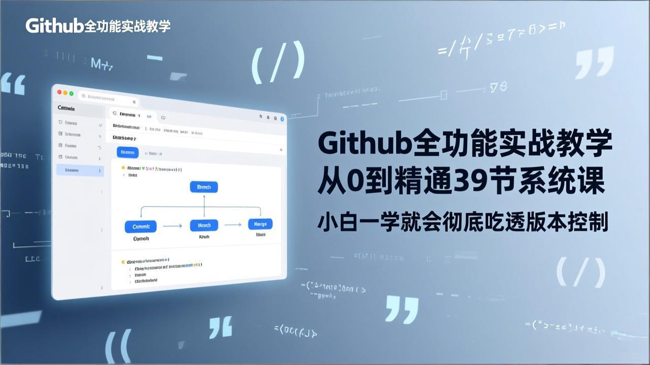 GitHub-全功能实战教学，从0到精通39节系统课，小白一学就会彻底吃透版本控制-58创客