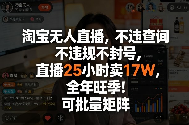 淘宝无人直播，不违规不封号，直播25小时卖17W，全年旺季！可批量矩阵【揭秘】-58创客