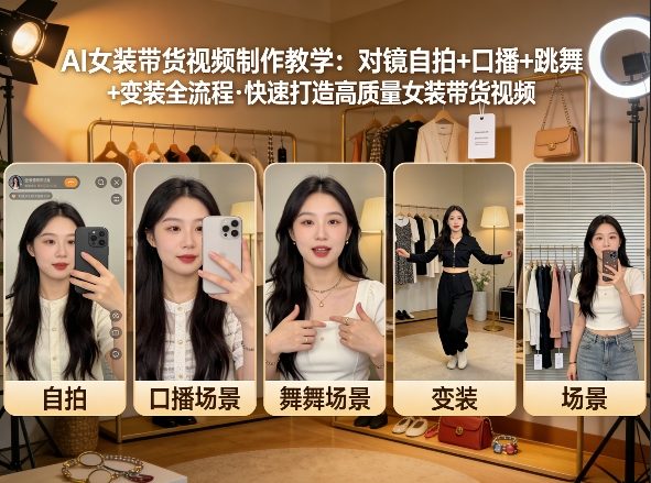 AI女装带货视频制作教学，对镜自拍、口播、跳舞、变装全流程，快速打造高质量女装带货视频-58创客