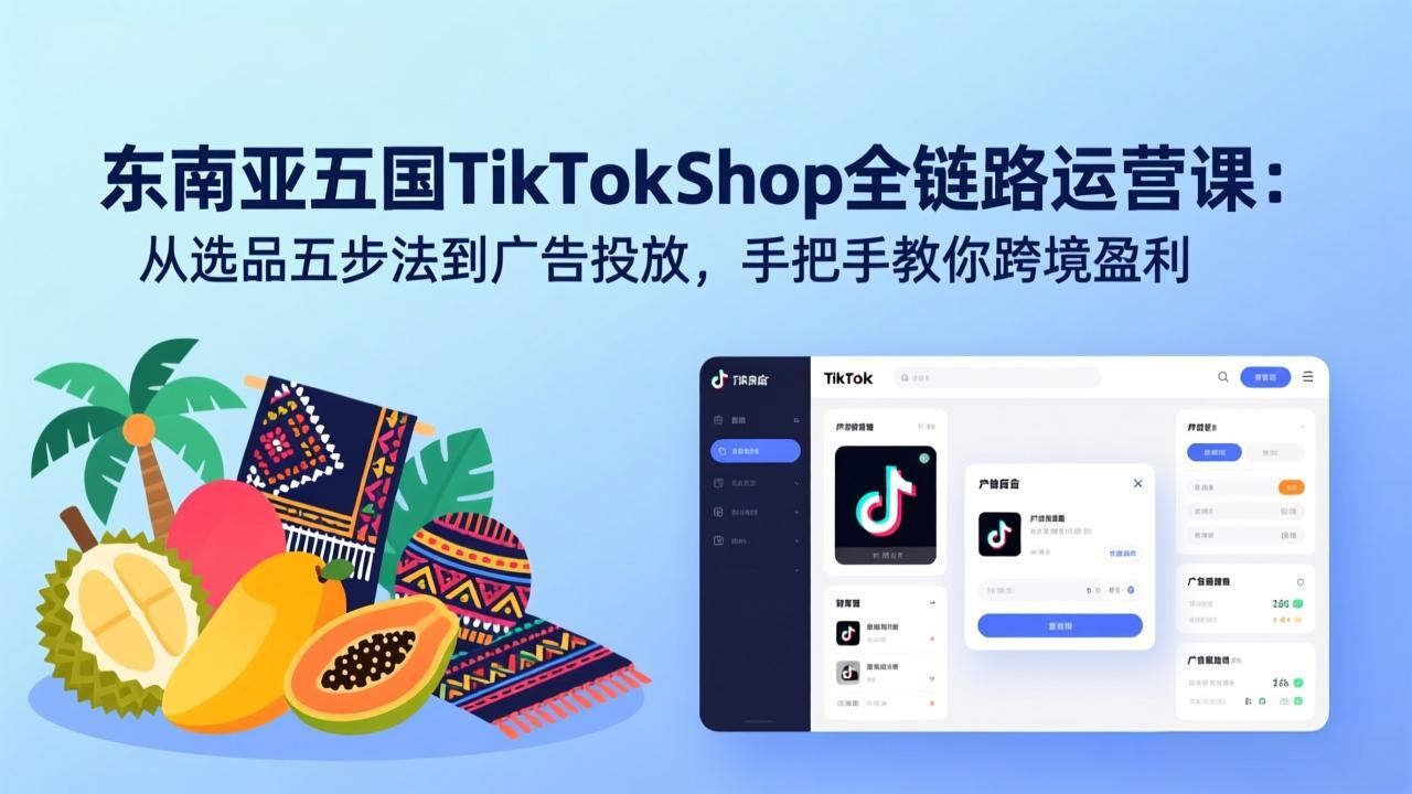 东南亚五国TikTok Shop全链路运营课：从选品五步法到广告投放，手把手教你跨境盈利-58创客