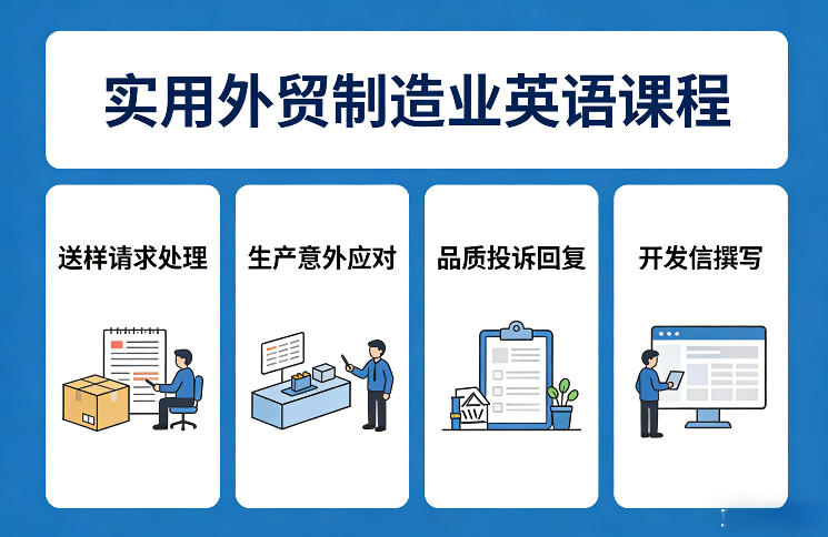 实用外贸制造业英语课程，教你专业处理送样请求、应对生产意外、回复品质投诉、撰写开发信等-58创客