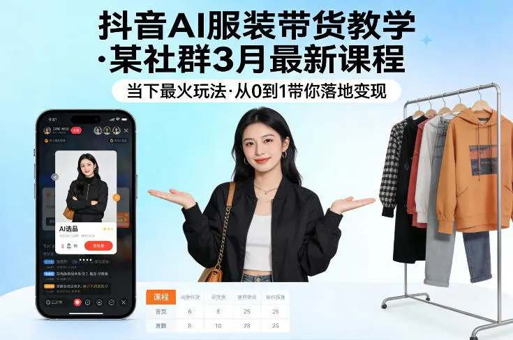 抖音AI服装带货教学,某社群3月最新课程,当下最火玩法,从0到1带你落地变现-58创客