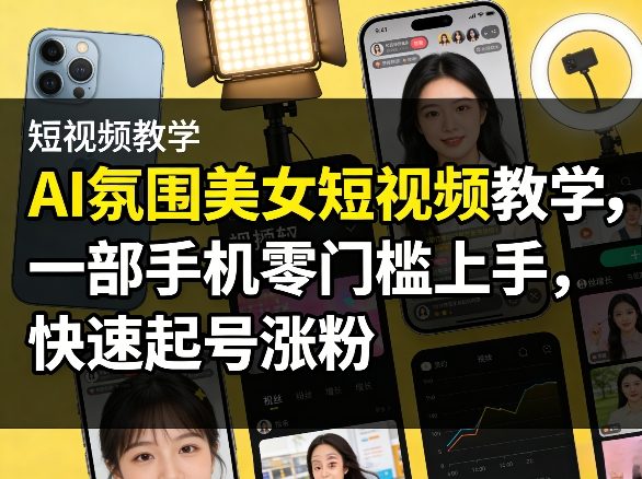 AI氛围美女短视频教学，一部手机零门槛上手，快速起号涨粉-58创客