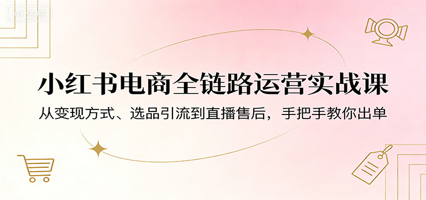 小红书电商全链路运营实战课：从变现方式、选品引流到直播售后，手把手教你出单-58创客