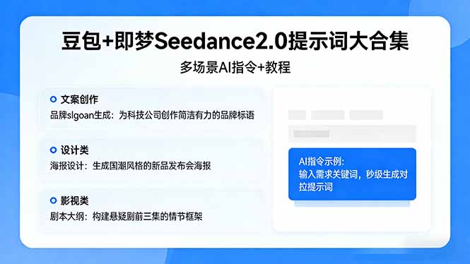 豆包+即梦Seedance2.0提示词大合集：多场景AI指令+教程，解锁文案、设计、影视高效创作-58创客