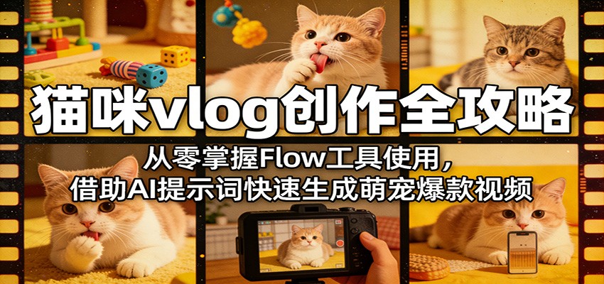 猫咪vlog创作全攻略：从零掌握Flow工具使用，借助AI提示词快速生成萌宠爆款视频-58创客